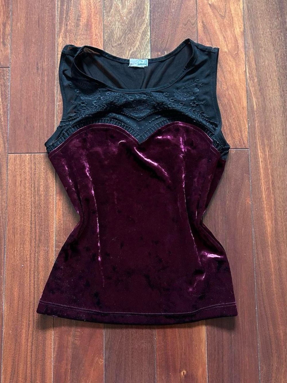 Garage Velvet & Lace Mesh Tank Top